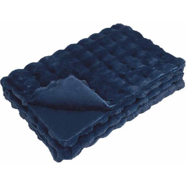 Vidaxl Coperta In Pelliccia Di Coniglio Blu Navy 150 X 220 Cm Poliestere-image