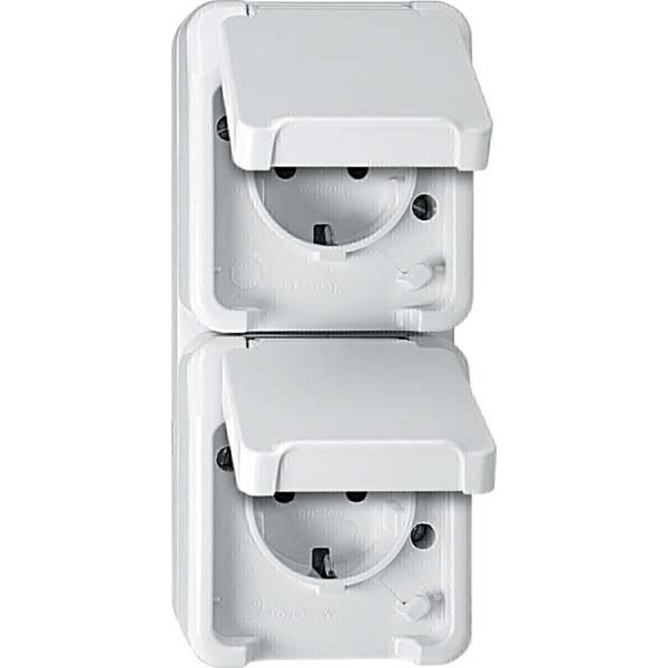 Merten MEG2328-8019 Presa Doppia Con Contatto Di Terra, Disposta Verticalmente Con Brs, Bianco Polare, Aquastar-image