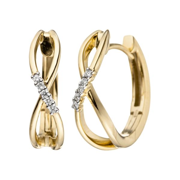 Paar Creolen Jobo, Gelb (Gelbgold 585), Ohrringe, Damen, Si = Kleine EinschlüSse, Diamanten Gelbgold 585, Diamanten, Gelbgold 585, 585 Gold Mit 10 Diamanten-image