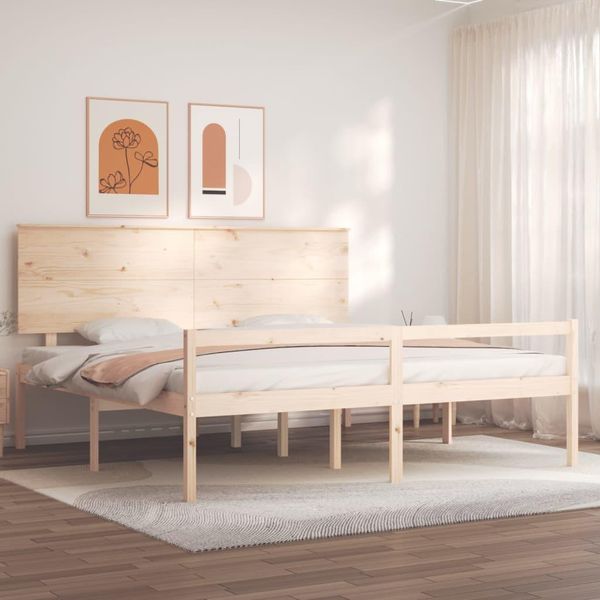 The Living Store Letto Senior Con Testiera 200X200 Cm In Legno Massiccio-image