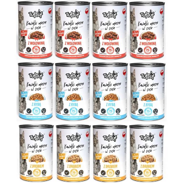 Cibo Umido Per Gatti Tuf Tuf Mix Of Flavours 12 Pezzi X 415 G-image