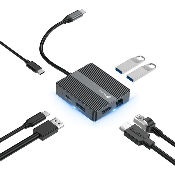 Hub Usb-C 2X Hdmi 4K 60Hz Pd 100W Usb 3.2 Lan Rj45 Adattatore Trasferimento 7In1 Reagle-image