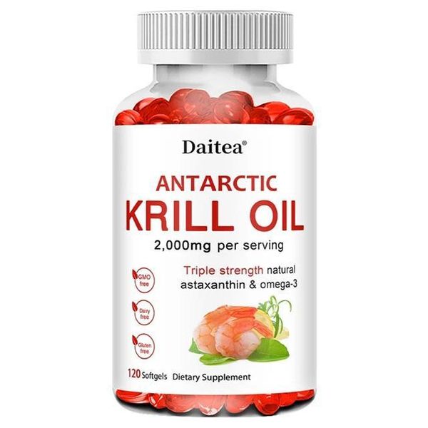 Olio Di Krill Antartico 2000Mg (120 Capsule) Integratore Alimentare, Cuore, Circolazione, Articolazioni, Cervello, Ossa, Omega-3 Epa, Dha, Astaxantina-image