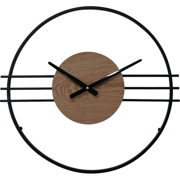Orologio Da Parete Rebecca Mobili In Legno E Metallo, Nero E Marrone, Ø 50 Cm-image