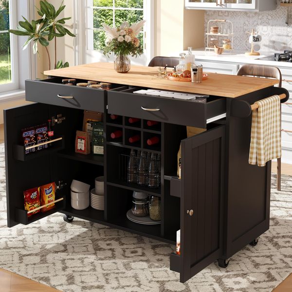 Sweiko Isola Da Cucina Moderna (102×45×92 Cm), Mobile Da Cucina, Mobile Buffet, Carrello Da Pranzo Con Venature Del Legno, Mobile Buffet, Tavolo Da Pranzo Multifunzionale Con Spazio Di Archiviazione, Nero-image