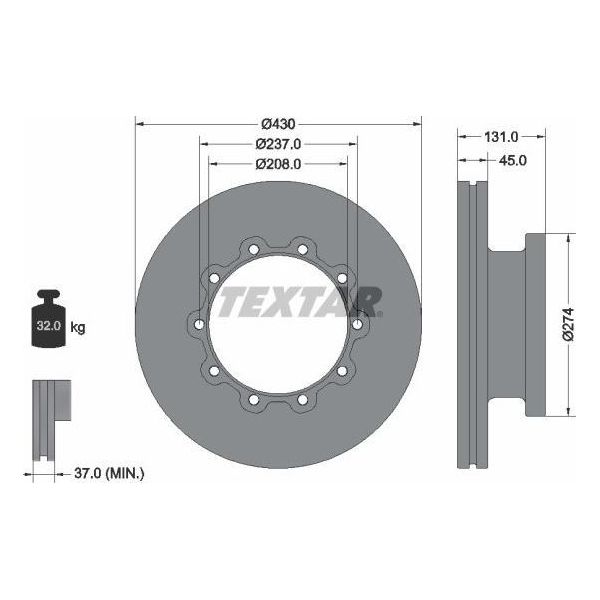 2X Textar Disco Freno 93088300 Per Scania 4 - Serie 4 - Serie Bus Irizar Pb-image