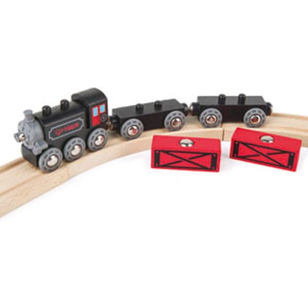 Hape Treno Merci Locomotiva A Vapore Giocattolo In Legno Nero Rosso-image