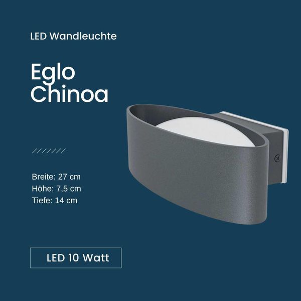 Eglo 98711 Chinoa Led Parete/Soffitto Per Esterni 10W Antracite Bianco Caldo IP54-image