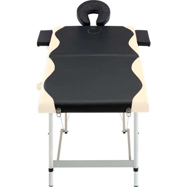Vidaxl Lettino Da Massaggio Pieghevole A 2 Zone Con Struttura In Alluminio Nero Beige-image