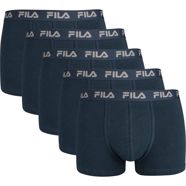 Boxer Fila Da Uomo, Confezione Da 5 - Cintura Con Logo, Urban, Cotone Elasticizzato, Monocolore Blu Xl-image