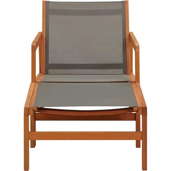 Vidaxl Sedia Da Giardino Con Poggiapiedi Grigio Eucalipto In Legno Massiccio Textilene-image