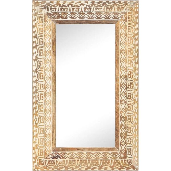 Vidaxl Specchio Intagliato A Mano 80X50X2,6 Cm In Legno Massiccio Di Mango-image