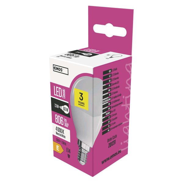 Emos Lampadina Led Classic Mini Globe / E14 / 7,3 W (60 W) / 806 Lm / Bianco Neutro, ZQ1231-image