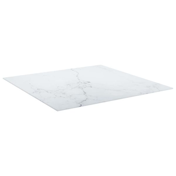 Piano Del Tavolo Bianco 80X80 Cm Vetro Temperato 6 Mm Effetto Marmo-image