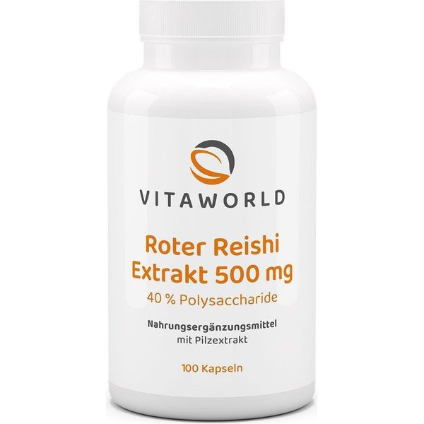 Vitaworld Estratto Di Reishi Rosso 500 Mg | 100 Capsule | 40% Di Polisaccaridi | 400 Mg Di Polisaccaridi Per Dose Giornaliera | Vegano-image