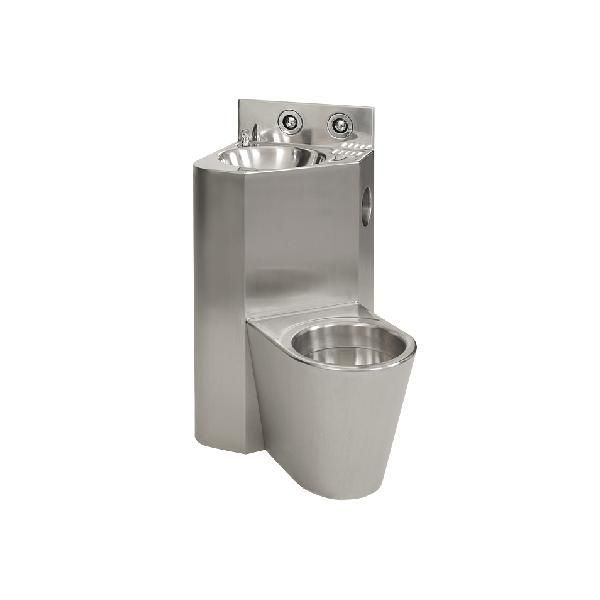Sanela Wc In Acciaio Inox - Wc Con Lavabo Nell'angolo, Wc A Terra A Destra, Aste Filettate Slwn 08P-image