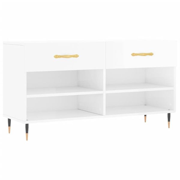 Vidaxl Panca Per Scarpe Bianco Lucido 102X35X55 Cm Materiale A Base Di Legno-image
