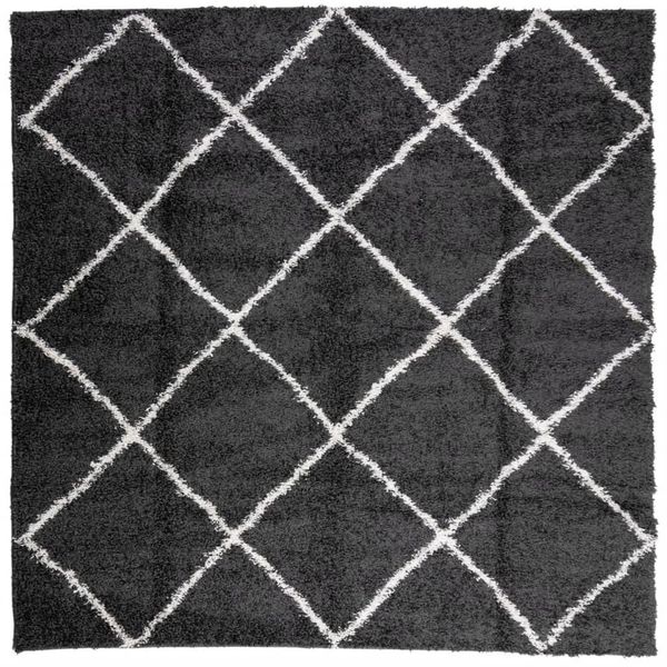 Vidaxl Tappeto Shaggy A Pelo Alto Moderno Nero E Crema 120X120 Cm-image
