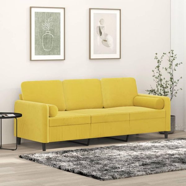 Vidaxl Divano A 3 Posti Con Cuscini Decorativi Giallo 180 Cm In Velluto-image
