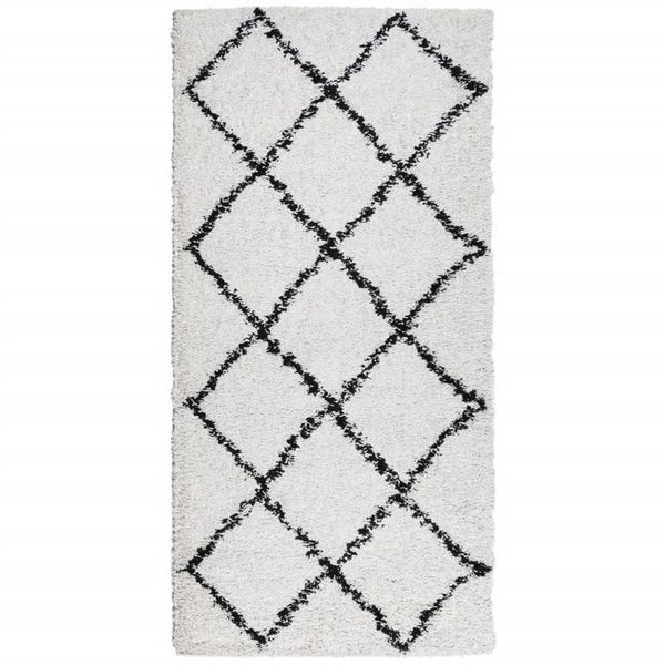 Vidaxl Tappeto Shaggy A Pelo Alto Moderno Crema E Nero 100X200 Cm-image