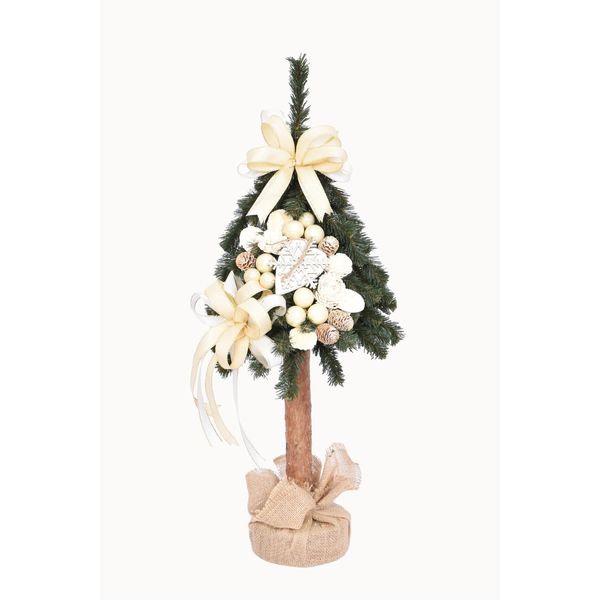 Pinus Company | Albero Di Natale Su Un Tronco D'albero - 80 Cm - Ecru - Fatto A Mano - Eleganza Naturale - Decorazione Natalizia-image
