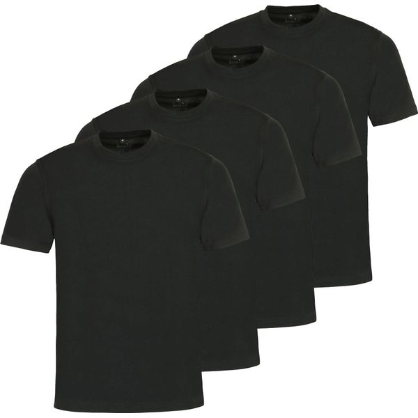 T-Shirt Hajo Da Uomo, 4 Pezzi - Basic, Manica Corta, Girocollo, Cotone, Tinta Unita Nero L-image