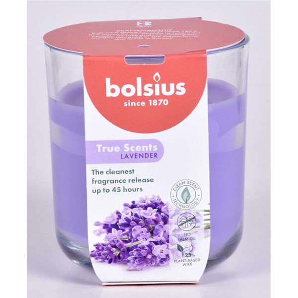 Candela Profumata In Vetro, Lavanda Francese, True Scents, Bolsius, 97/85 Mm, Tempo Di Combustione Circa 45H-image