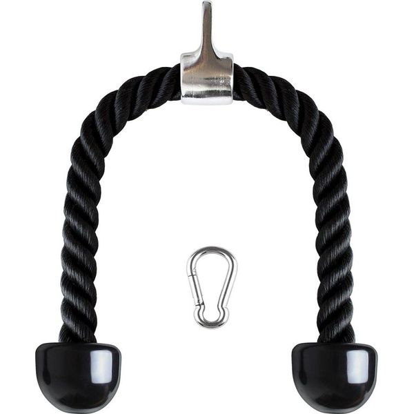 Campteck U6935 - Corda Per Tricipiti In Nylon Corda Attorcigliata Corda Per Tricipiti Da Tirare Giù Con Maniglie Antiscivolo - Bicipiti, Tricipiti, Palestra O Casa - Nero-image