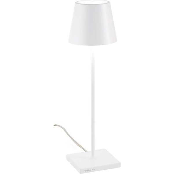 Lampada Da Tavolo Poldina Bianca 230V Con Spina Led Dimmerabile 11X38 Cm - Design Moderno In Alluminio-image