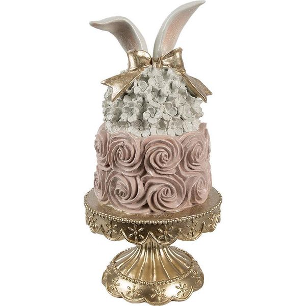 Figura Decorativa Per Torta Clayre & Eef Ø 17X35 Cm Plastica Bianca Rosa-image