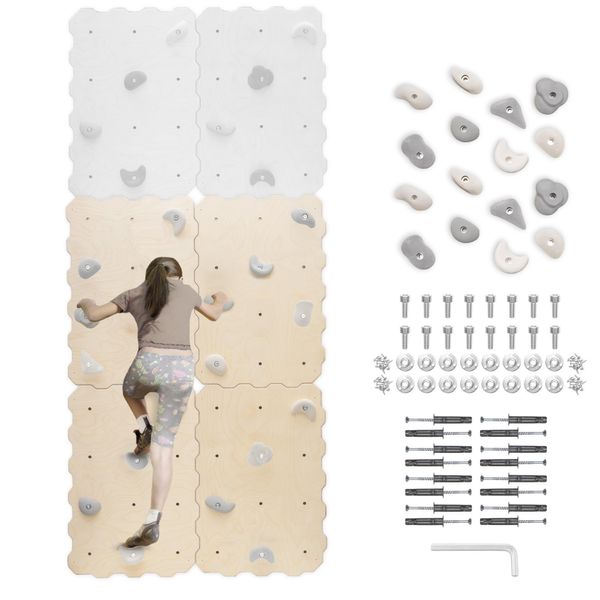 Parete Da Arrampicata Per Bambini Per Uso Interno Con Appigli, Parete Da Arrampicata Ecosostenibile Per Bambini In Legno Naturale, 100% Ecologica, Eu-image