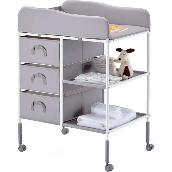 Fasciatoio Portatile Con Rotelle E 3 Cassetti - Stazione Fasciatoio Regolabile Per La Casa-image