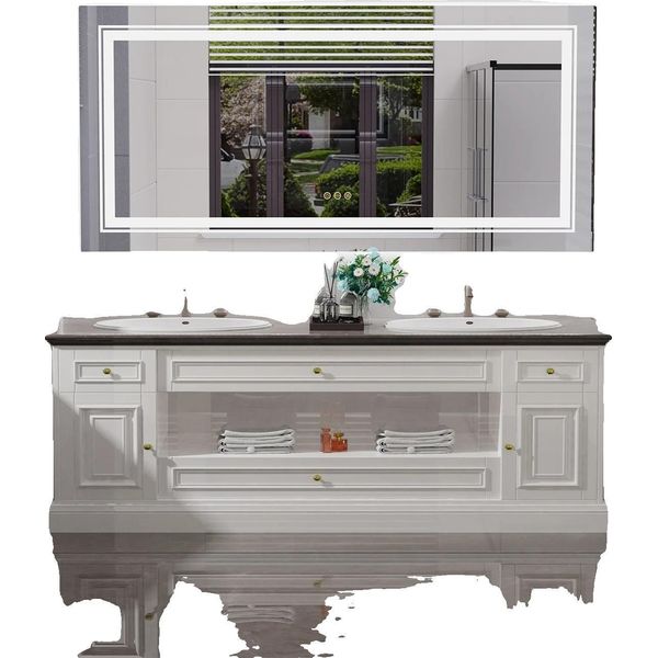 Specchio Da Bagno A Led, Doppia Illuminazione, Funzione Antiappannamento, Grigio Chiaro-image