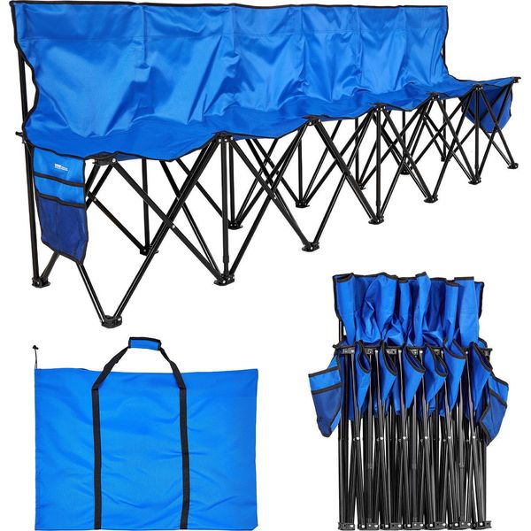 Vevor Panchina Portatile Per Squadra Panca Da Campeggio (4 Persone) Con Tasche Laterali E Borsa Per Il Trasporto, Panca Pieghevole Con Schienale, Panca Laterale Per Calcio Baseball All'aperto Blu-image