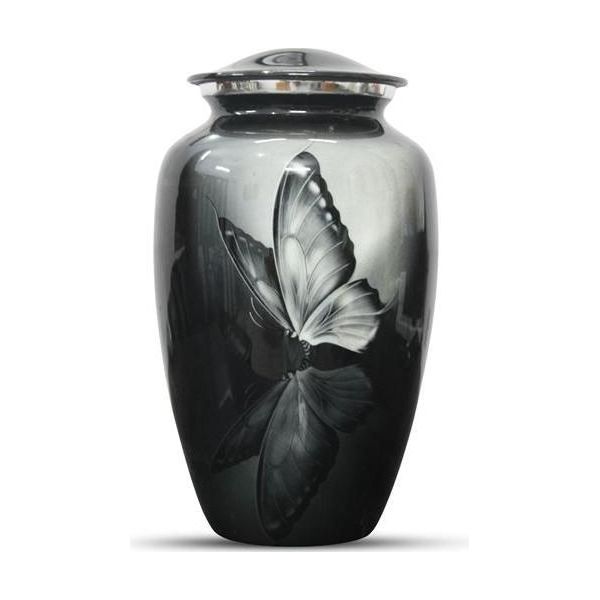 Urna Xxl Per Le Ceneri - 3,5 Litri - Alluminio - Unica Per Animali O Persone - Urna Decorativa Con Farfalla-image