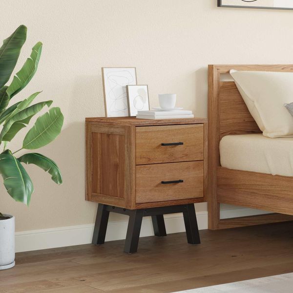 Vidaxl Comodino Con Cassetti Marrone 40 X 35 X 55 Cm In Legno Massiccio Di Teak-image