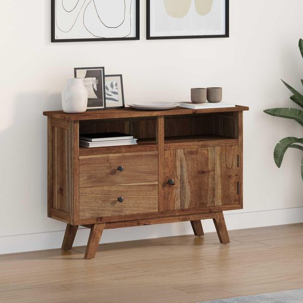 Vidaxl Credenza Con Cassetti Marrone 100 X 30 X 68 Cm In Legno Massiccio Teak-image