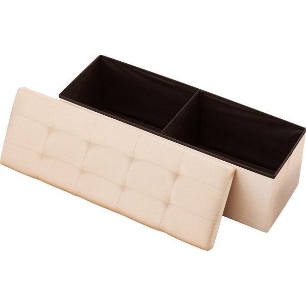 Vevor Pouf Pieghevole Con Vano Portaoggetti (Rettangolare), Poggiapiedi Con Tasche Laterali, Sgabello Imbottito Pieghevole Con Portata Fino A 299,37 Kg, 11 X 38 X 38 Cm, Per Soggiorno, Camera Da Letto, Corridoio, Beige-image