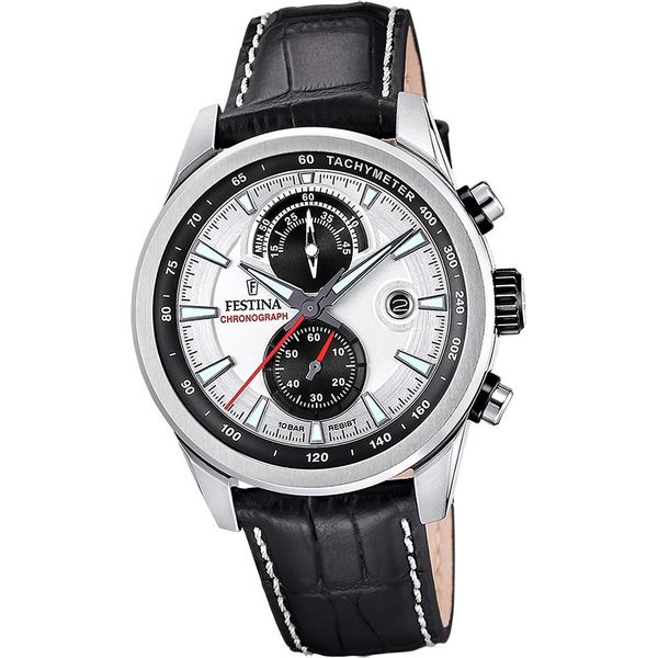 Festina Orologio Da Uomo Timeless Chronograph Orologio Da Polso In Pelle Nero Bianco D2UF20695/1-image