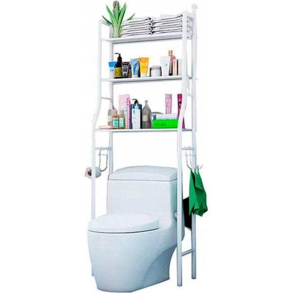 Scaffale Bagno 3 Ripiani Sopra Wc Autoportante Bianco Senza Fori-image