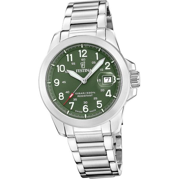 Festina Orologio Da Uomo Swiss Made Orologio Da Polso In Acciaio Inossidabile Pelle Tessuto Verde D2UF20081/3-image
