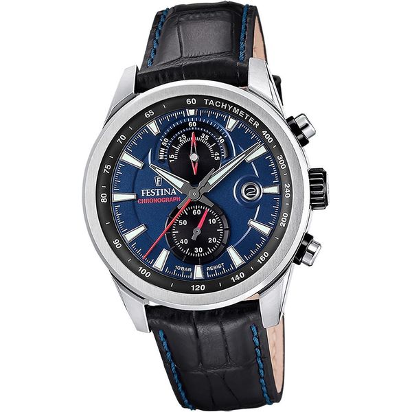 Festina Orologio Da Uomo Timeless Chronograph Orologio Da Polso In Pelle Nera Blu D2UF20695/5-image