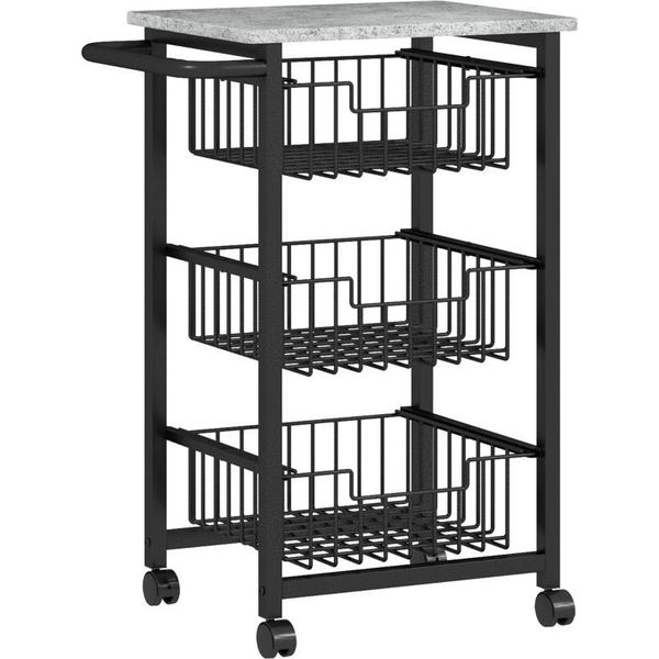Fortuna Lai Carrello Da Cucina A 3 Ripiani Su Ruote, Carrello Di Servizio Con Rotelle, Carrello Da Cucina Con 3 Cestelli In Acciaio, Carrello Di Servizio-image