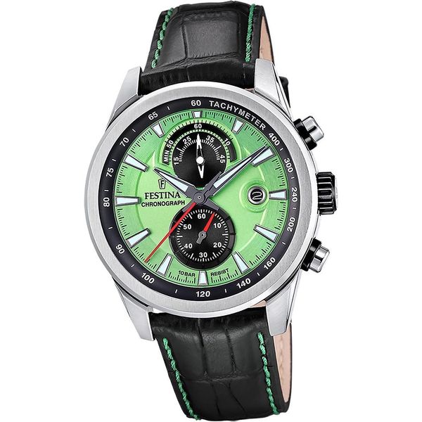 Festina Orologio Da Uomo Timeless Chronograph Orologio Da Polso In Pelle Nera Verde D2UF20695/3-image
