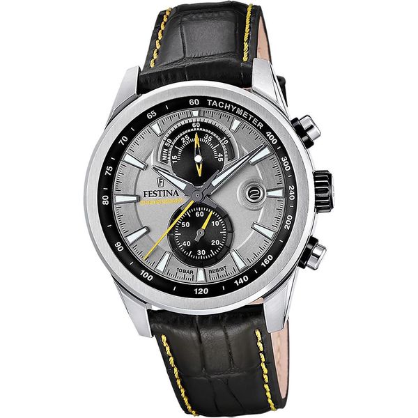 Festina Orologio Da Uomo Timeless Chronograph Orologio Da Polso In Pelle Nera Gialla D2UF20695/4-image