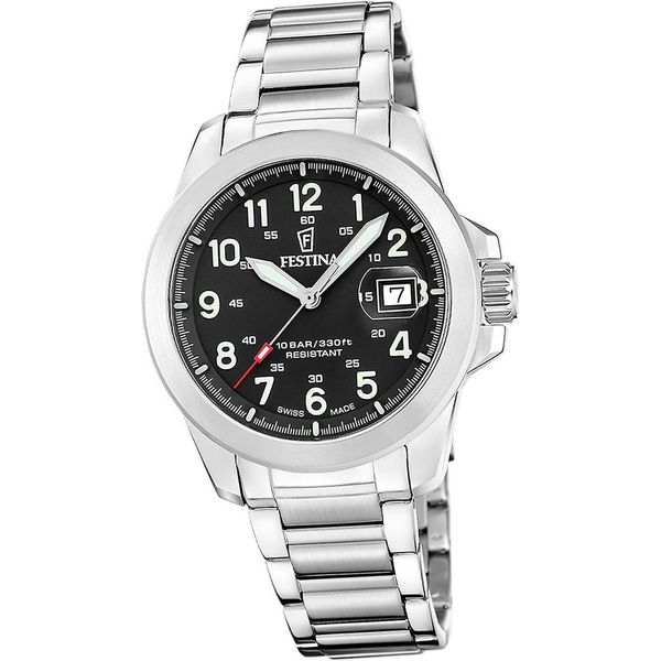 Festina Orologio Da Uomo Swiss Made Orologio Da Polso In Acciaio Inossidabile Pelle Tessuto Nero D2UF20081/4-image