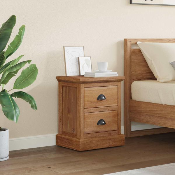 Vidaxl Comodino Con Cassetti Naturale 40 X 30 X 50 Cm In Legno Massiccio Di Teak-image