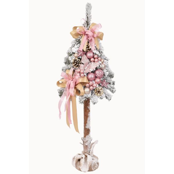 Pinus Company | Albero Di Natale Su Tronco D'albero - 110 Cm - Rosa - Fatto A Mano - Decorazione Glamour-image