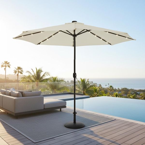 Ombrellone Mucola Ø3M Incl. Led Ombrellone Da Giardino Girevole A 360° Ombrellone A Sbalzo Ombrellone Da Spiaggia - Beige Con Led-image