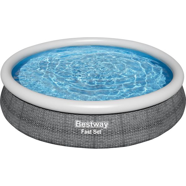 Set Per Piscina Fuori Terra Bestway® Fast Set™ Con Pompa Filtro Ø 366 X 76 Cm, Look Rattan (Grigio Ardesia), Rotondo-image